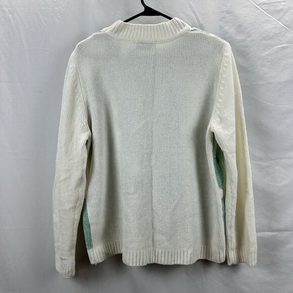 Alfred Dunner Sweater Medium Harlequin Argyle Blue Green Floral Holiday Soft - Picture 5 of 9